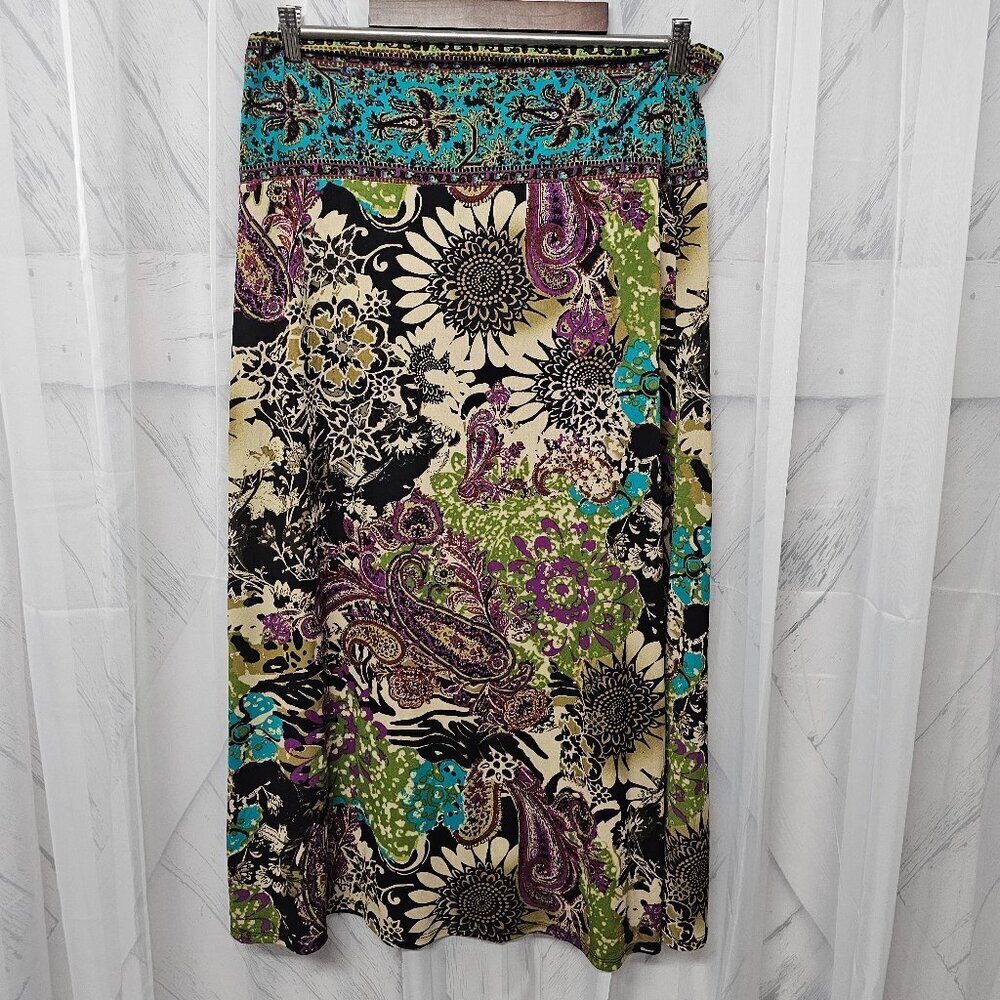 ECI Multicolor Floral Paisley Midi Skirt